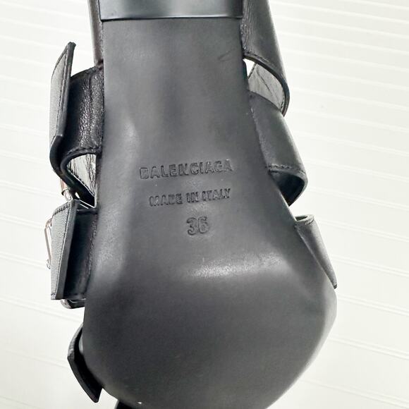 Balenciaga Black Leather Buckle Strappy Sandal Mule Stiletto Heel Slides 6 NEW - Picture 4 of 11